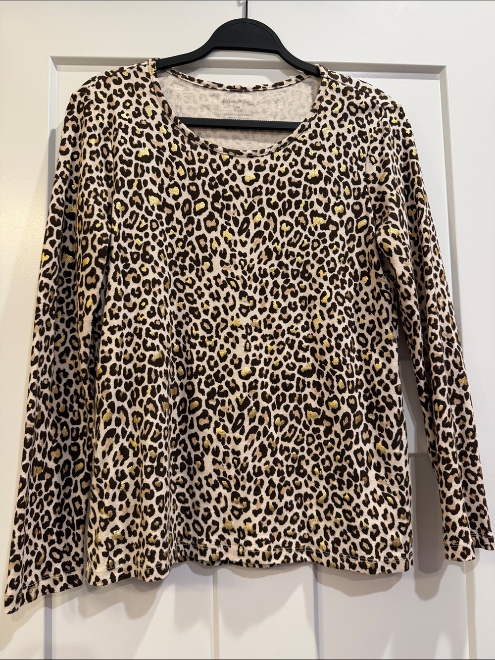 Leopard Print Long-Sleeve Top in Beige and Brown Size Medium Like New